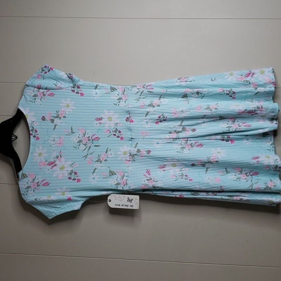 Girls Petal Print Mint Multi Mini Dress - One Step Up 7/8 - Picture 5 of 5